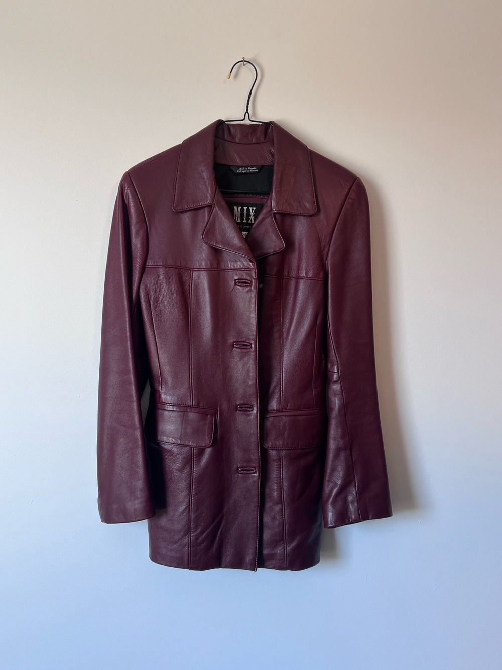 Mix Women's Deep Burgundy Leather Button Jacket